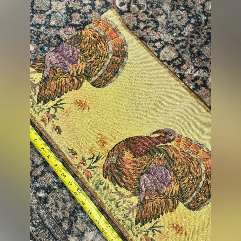 Vintage Thanksgiving Turkey Table Runner Almost 70” length sparkly